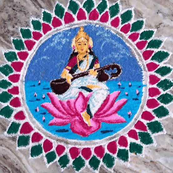 10 Best Saraswati Rangoli Designs for Vasant Panchami 2024